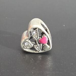 Authentic Sterling Silver Love Struck Enamel CZ Bead Heart Charm For Bracelet